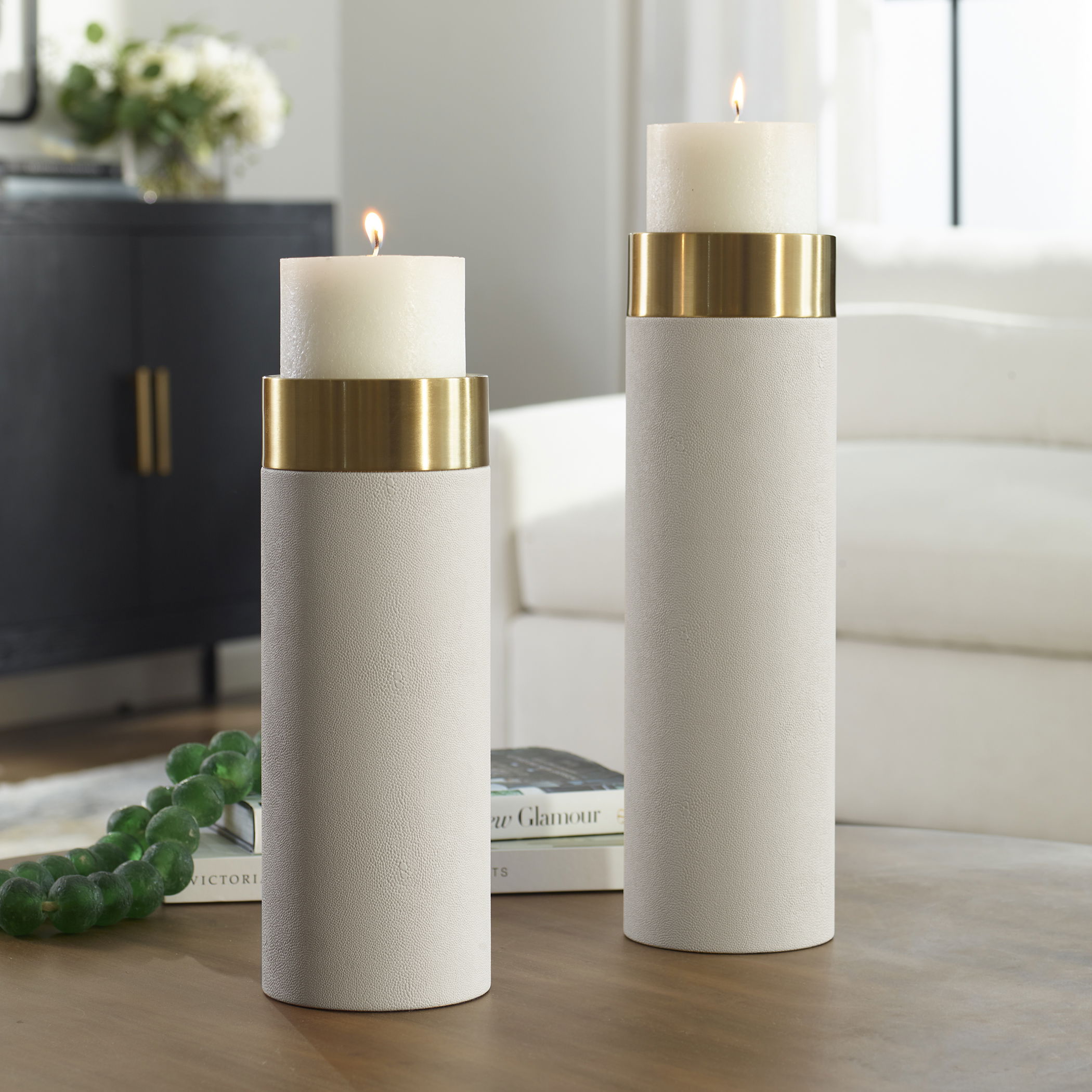 Wessex White Pillar Candleholders Set Of 2, Decorative by Uttermost, 4.62" width x 16" height x 4.62" depth View 2