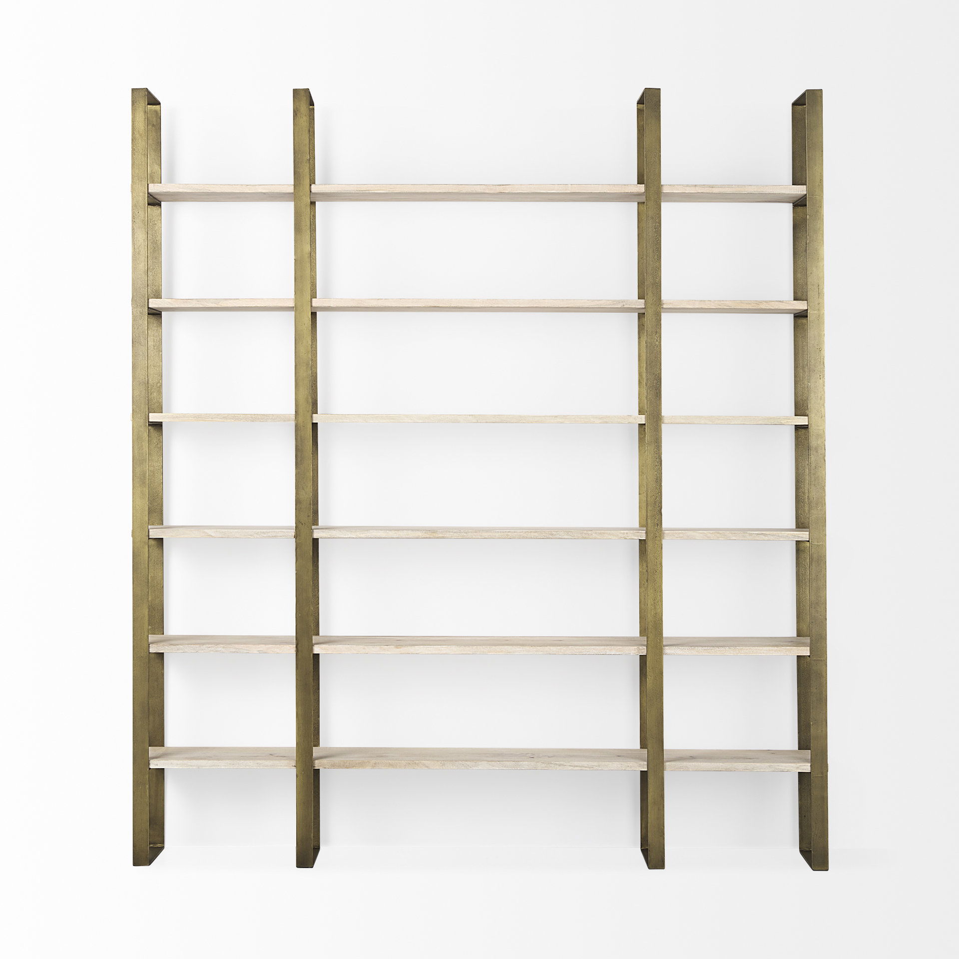 Taunton 80L x 10.5W x 90H Light Brown Wood with Gold Metal Frame 6 Tier Shelving Unit large image 