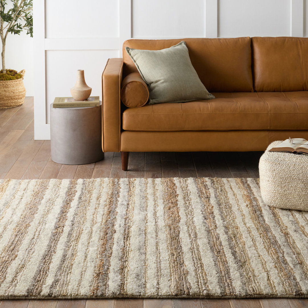 Tikka Handmade Striped Cream/ Gray Area Rug (10'X14') large image 