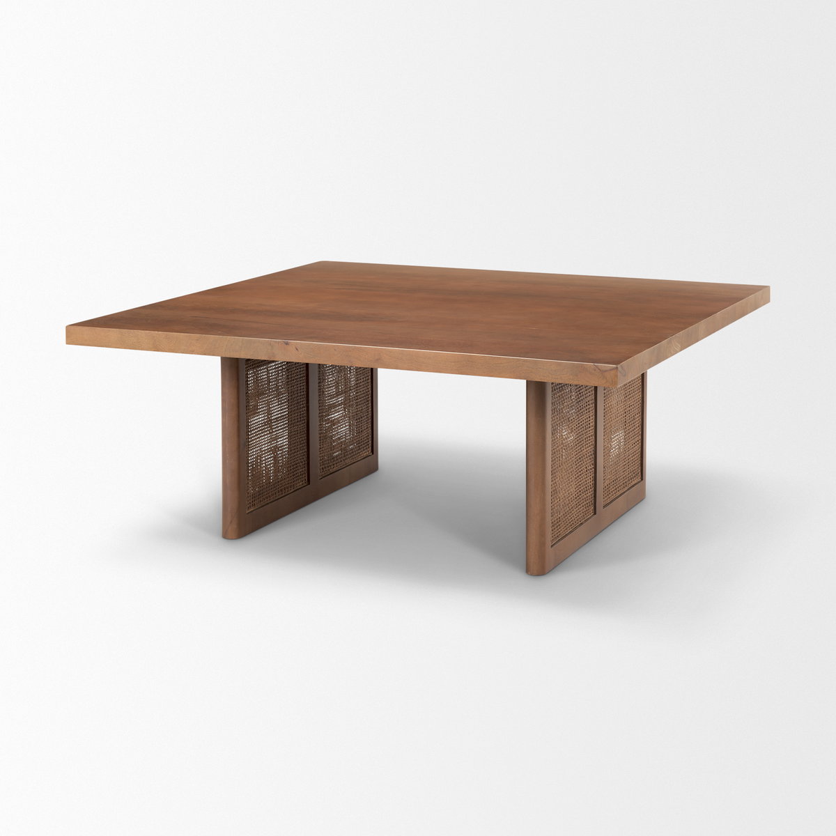 Grier  42' Square Medium Brown Solid Wood with Cane Coffee Table, by Mercana, 42" length x 42" width x 17" height View 6