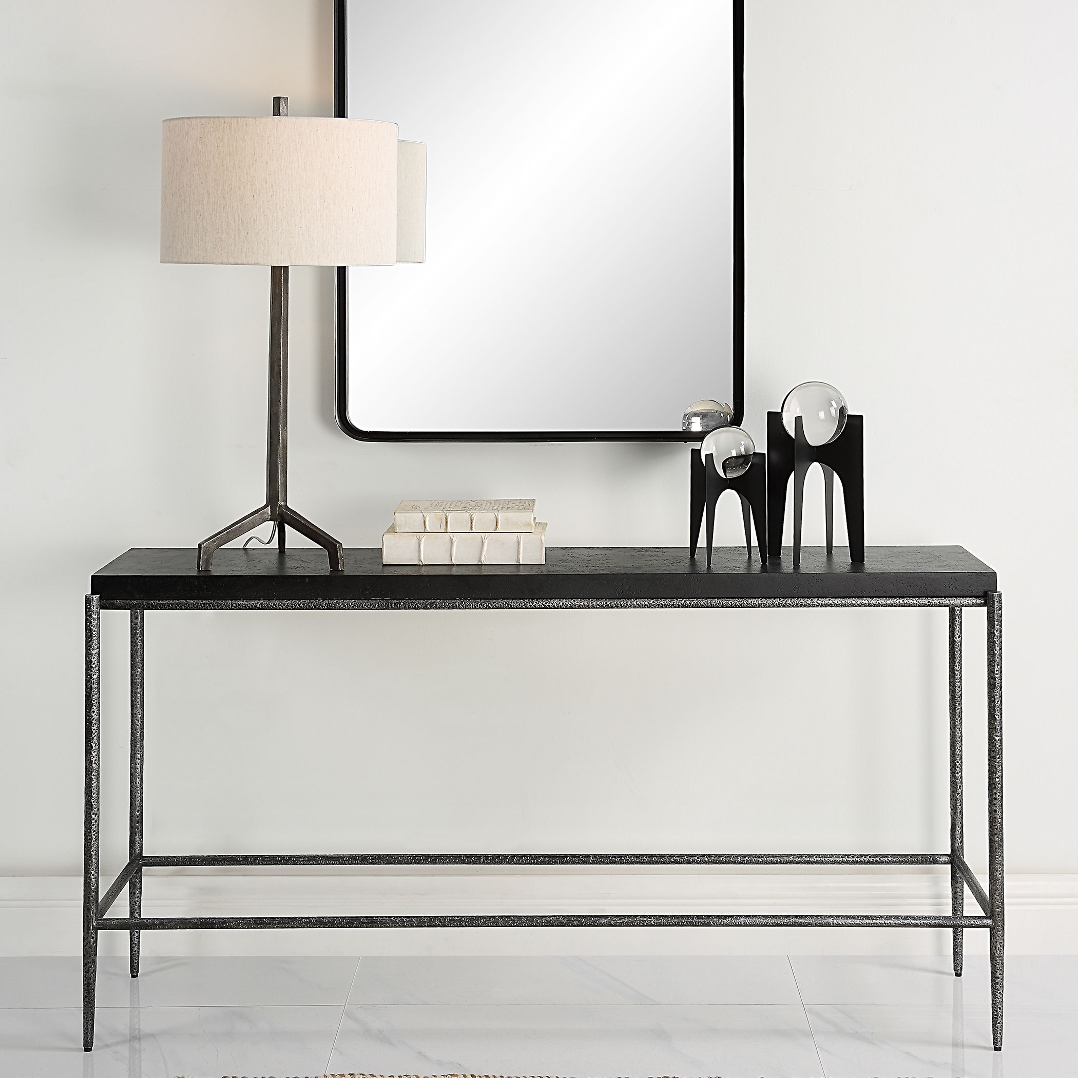 Crescendo Black Concrete Console Table, Furniture by Uttermost, 60" width x 32" height x 14" depth View 2