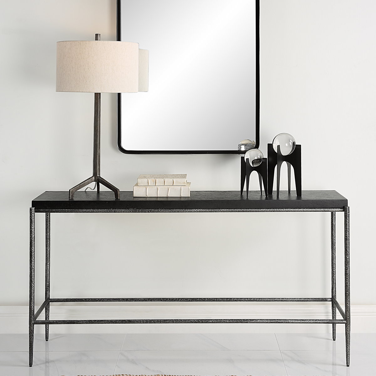 Crescendo Black Concrete Console Table, by Uttermost, 60" width x 32" height x 14" depth View 2