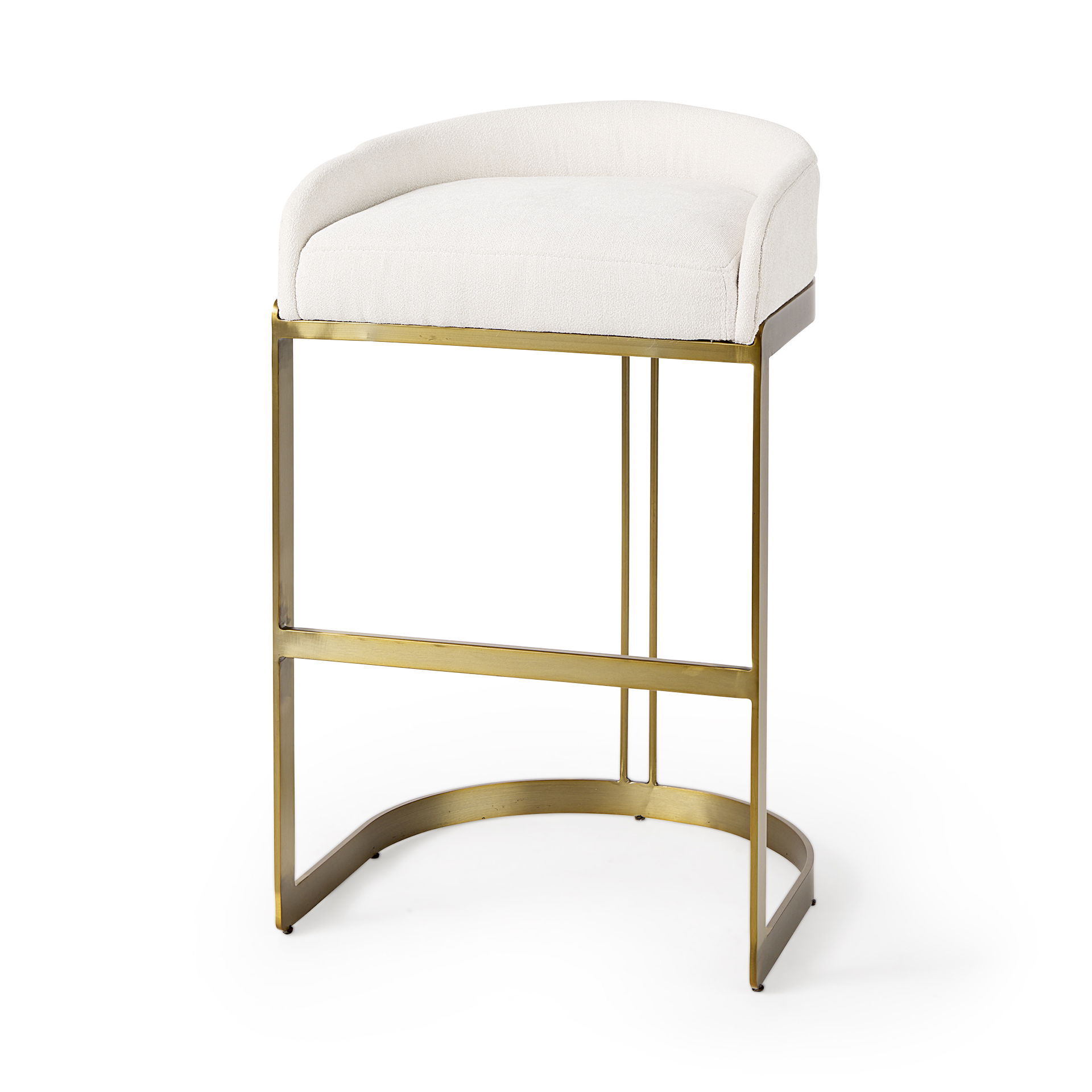 Hollyfield II Cream Fabric Seat with Gold Metal Base Bar Stool, Counter & Bar Stool by Mercana, 20.5" length x 19.7" width x 32.7" height View 1