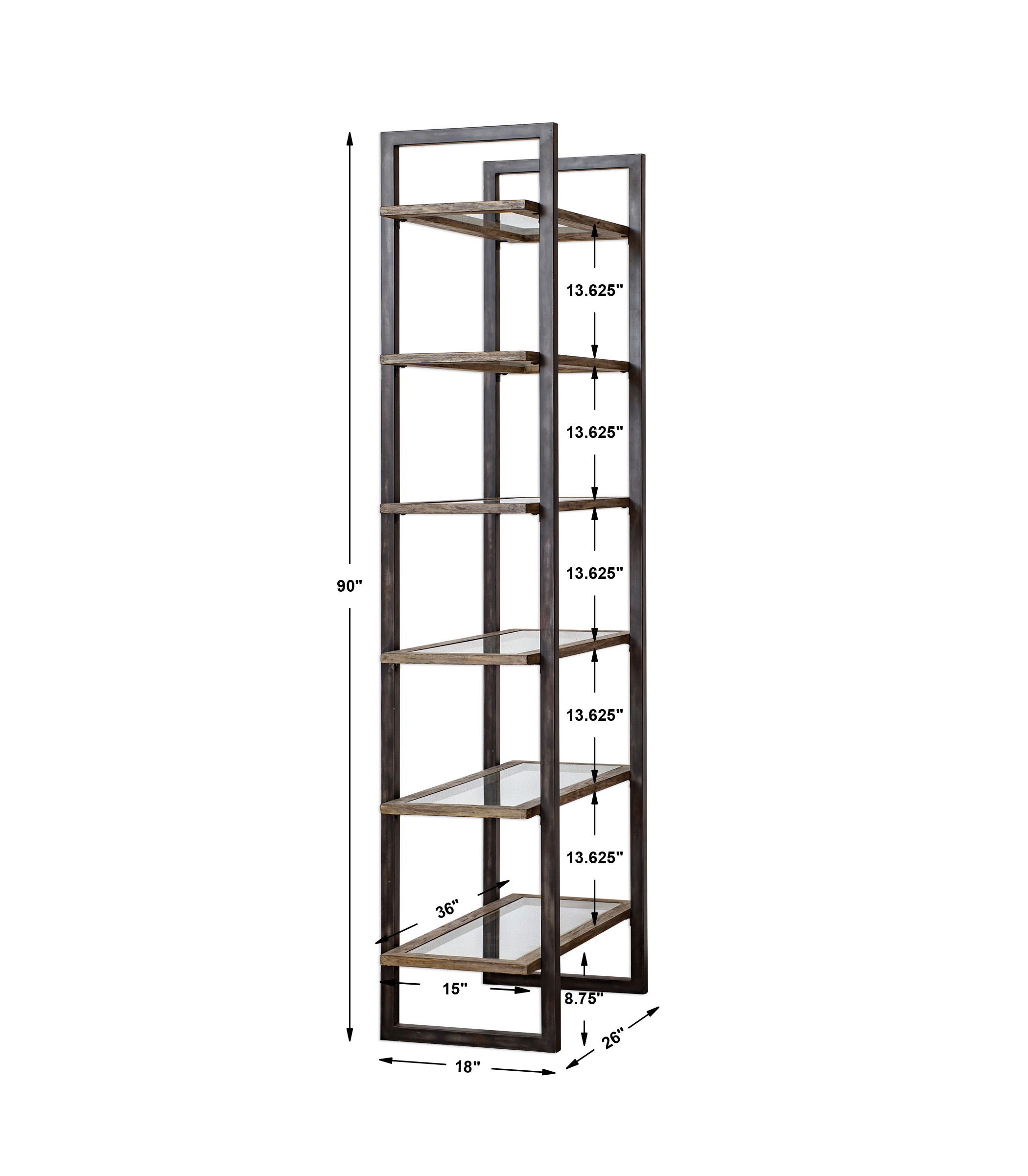 Olwyn Industrial Etagere, Furniture by Uttermost, 36" width x 90" height x 18" depth View 3