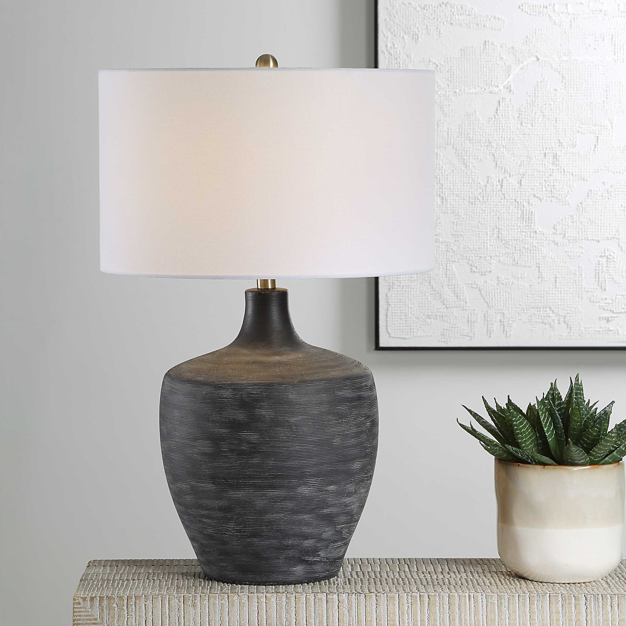 Graphite Ribbed Table Lamp, by Uttermost, 18" width x 24.5" height x 18" depth View 2