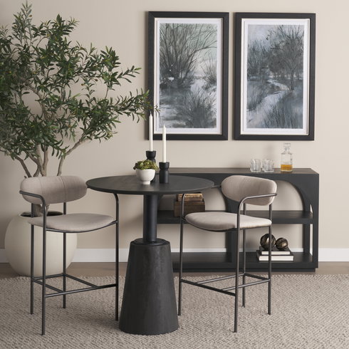 Parker Backless 36in Seat Counter Stool | Beige Fabric with Grey Metal