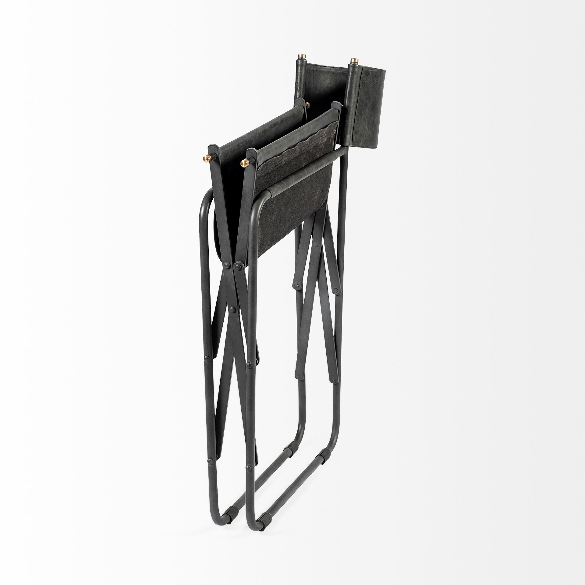 Direttore Black Iron Frame Black Leather Dining Chair large image 