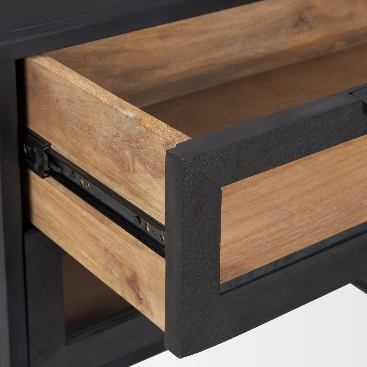 Sloan Black Wood with Black Metal Frame Side Table, Side & End Table by Mercana, 28" length x 17.5" width x 26.25" height View 10