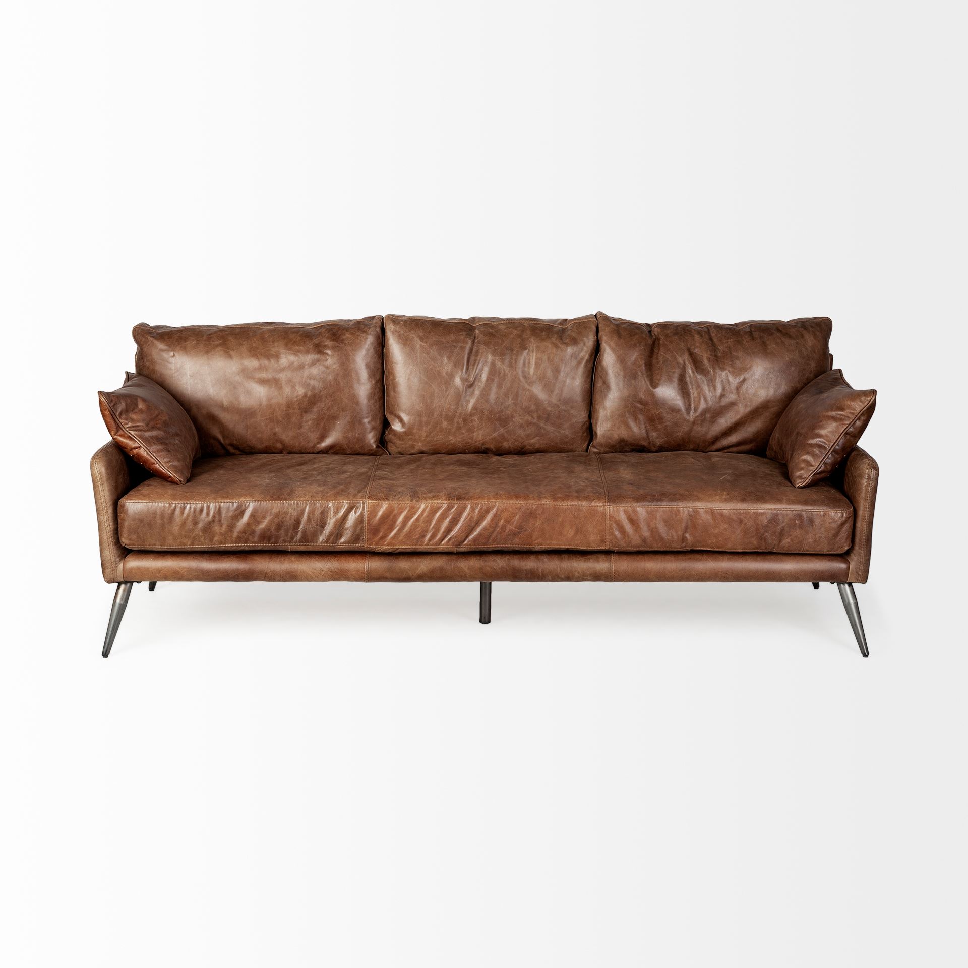 Cochrane II 82L x 33W x 32.25H Brown Leather Three Seater Sofa, Sofas & Sectional by Mercana, 82" length x 33" width x 32.25" height View 3
