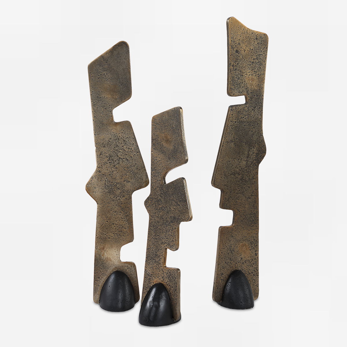 Geometric Echoes Bronze Sculptures Set/3, Figurines & Statue by Uttermost, 4" width x 18" height x 2.75" depth View 1