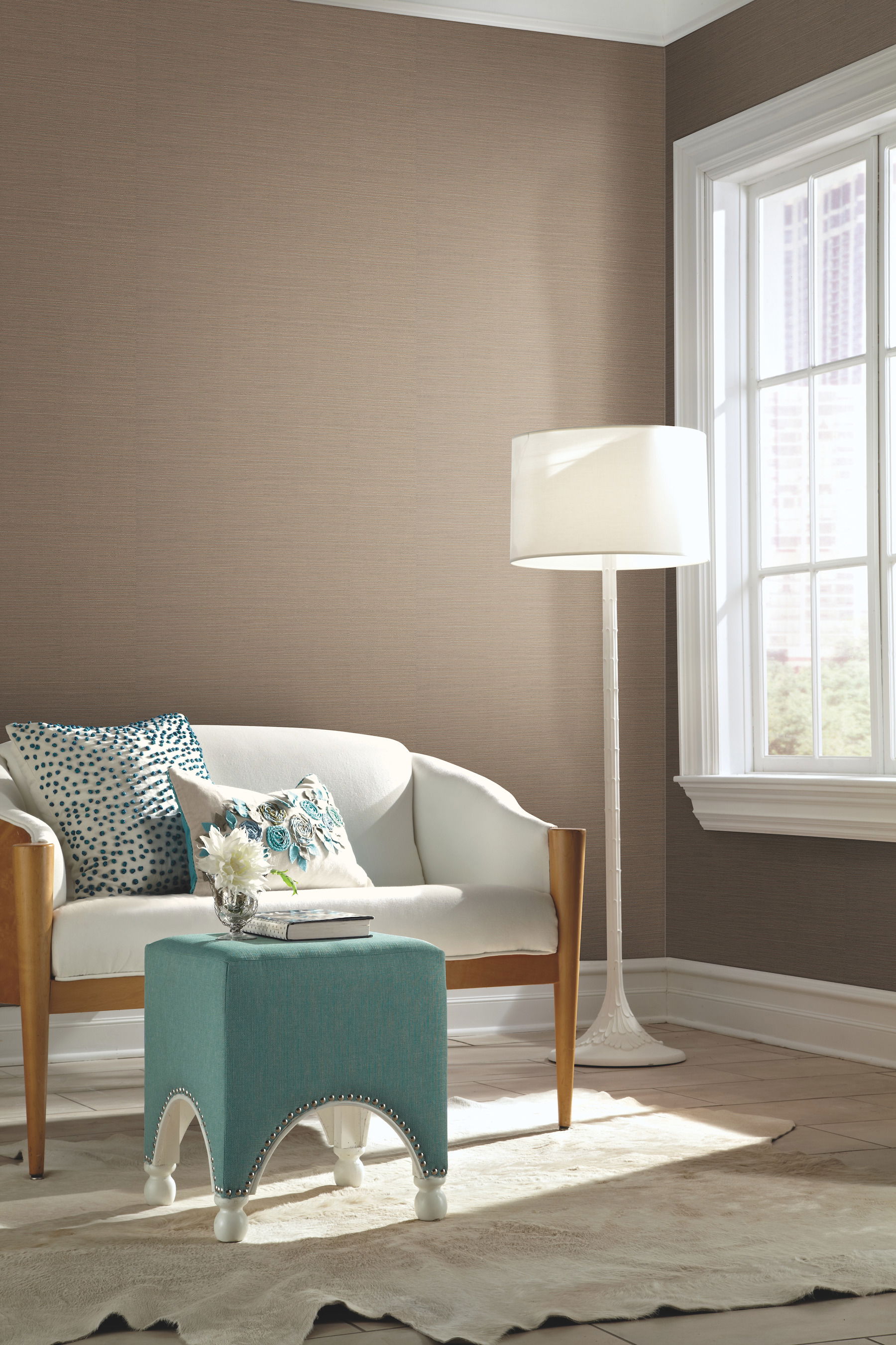 Shining Sisal Grasscloth Tan Metallic Wallpaper large image 