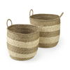 Bradley (Set of 2) Light Brown with Striped Seagrass Basket with Handles, Bins & Basket by Mercana, 18.11" length x 18.11" width x 16.14" height thumbnail 1