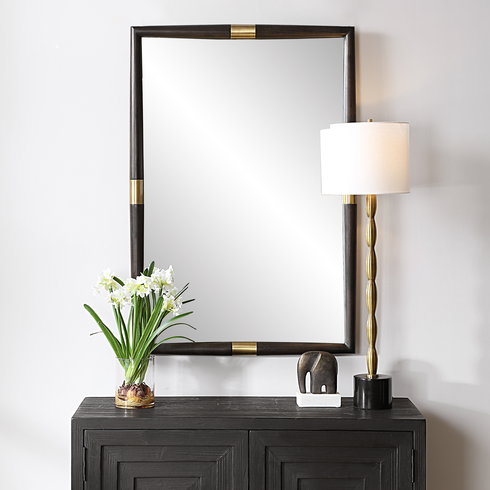 Larkin Dark Wood & Brass Mirror