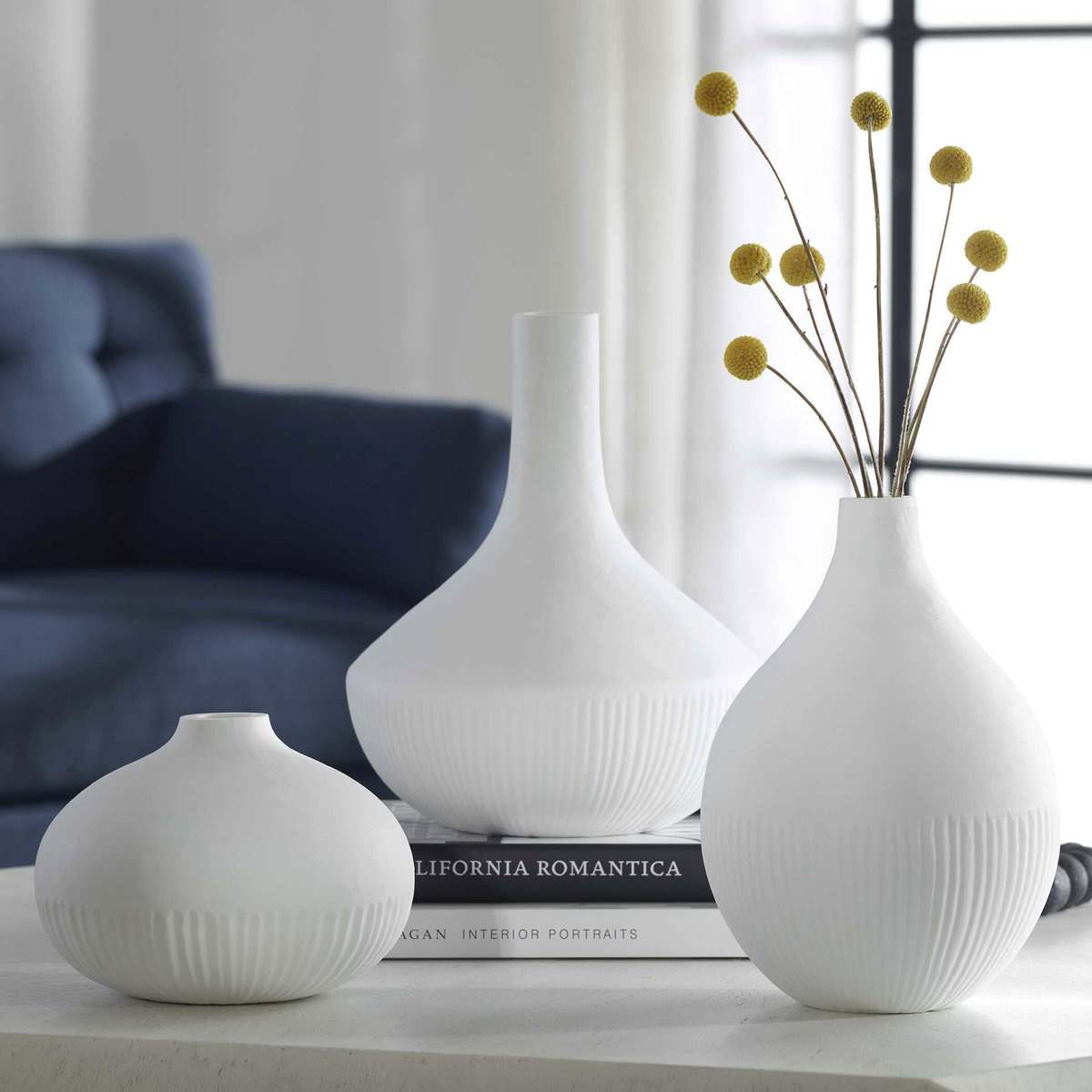 Apothecary Satin White Vases Set/3, by Uttermost, 9.75" width x 12" height x 9.75" depth View 2
