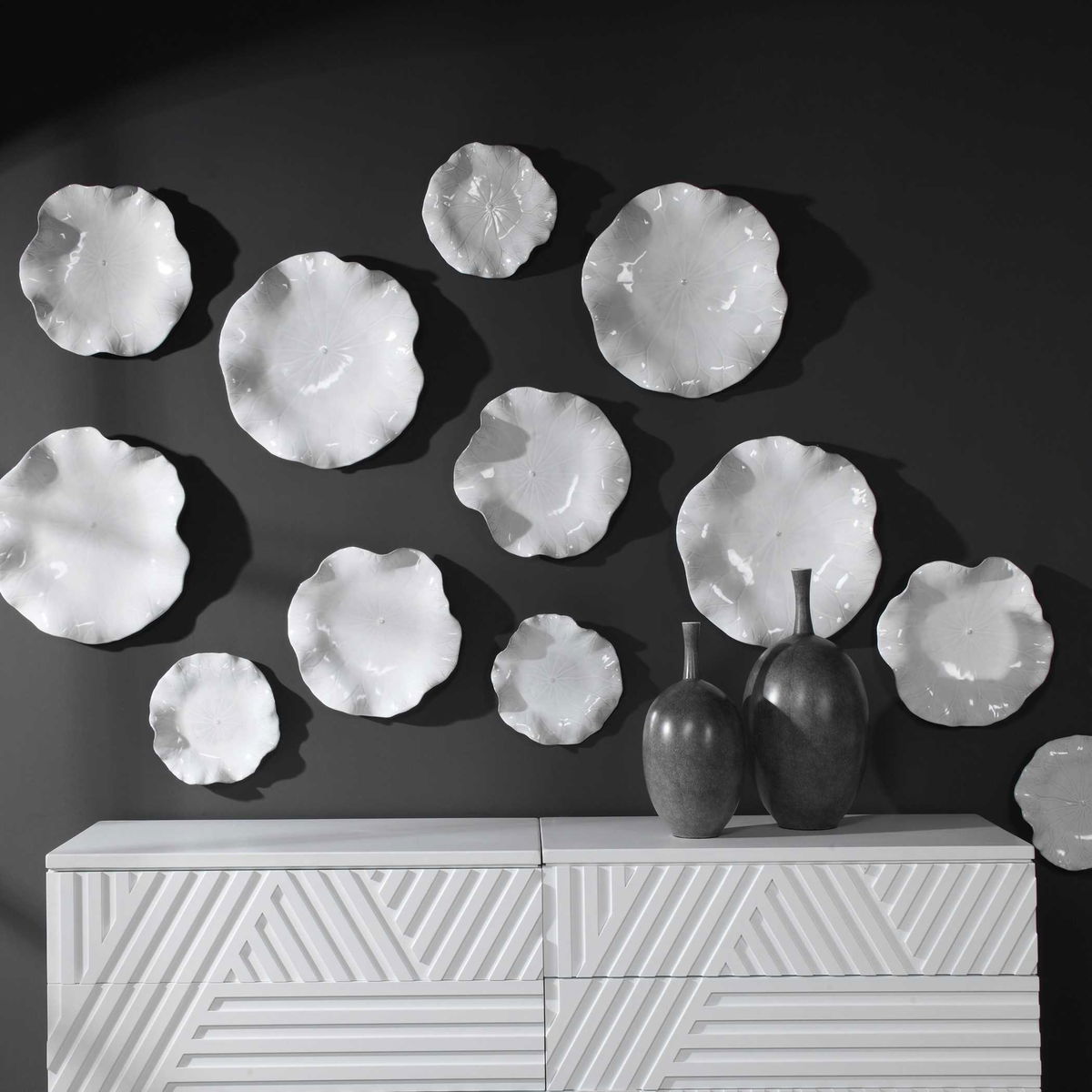 Abella Ceramic Wall Decor Set/3 White, Art by Uttermost, 17.87" width x 17.87" height x 3.87" depth View 6