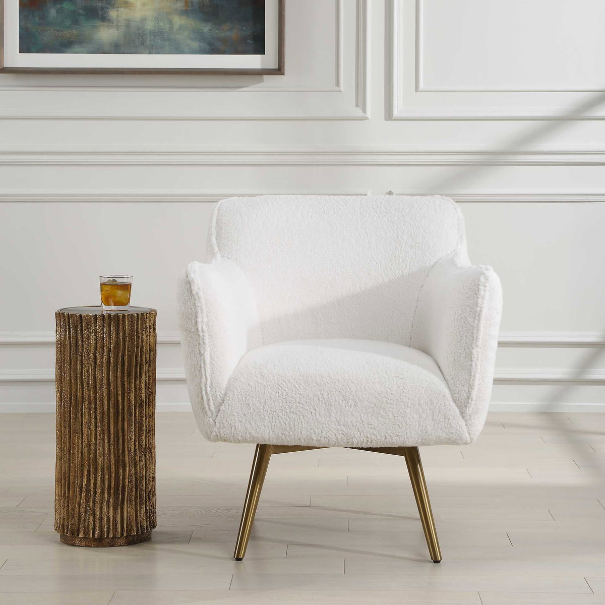 Oasis White Swivel Chair, Accent Chair by Uttermost, 29.5" width x 32" height x 33.5" depth View 4