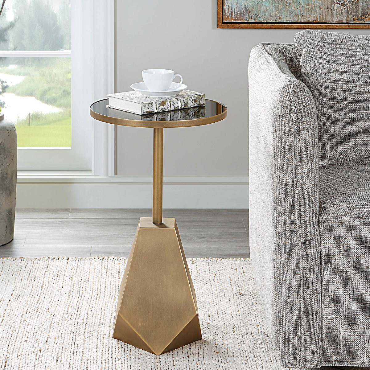 Comet Geometric Bronze Accent Table, Side & End Table by Uttermost, 14" width x 24.25" height x 14" depth View 4