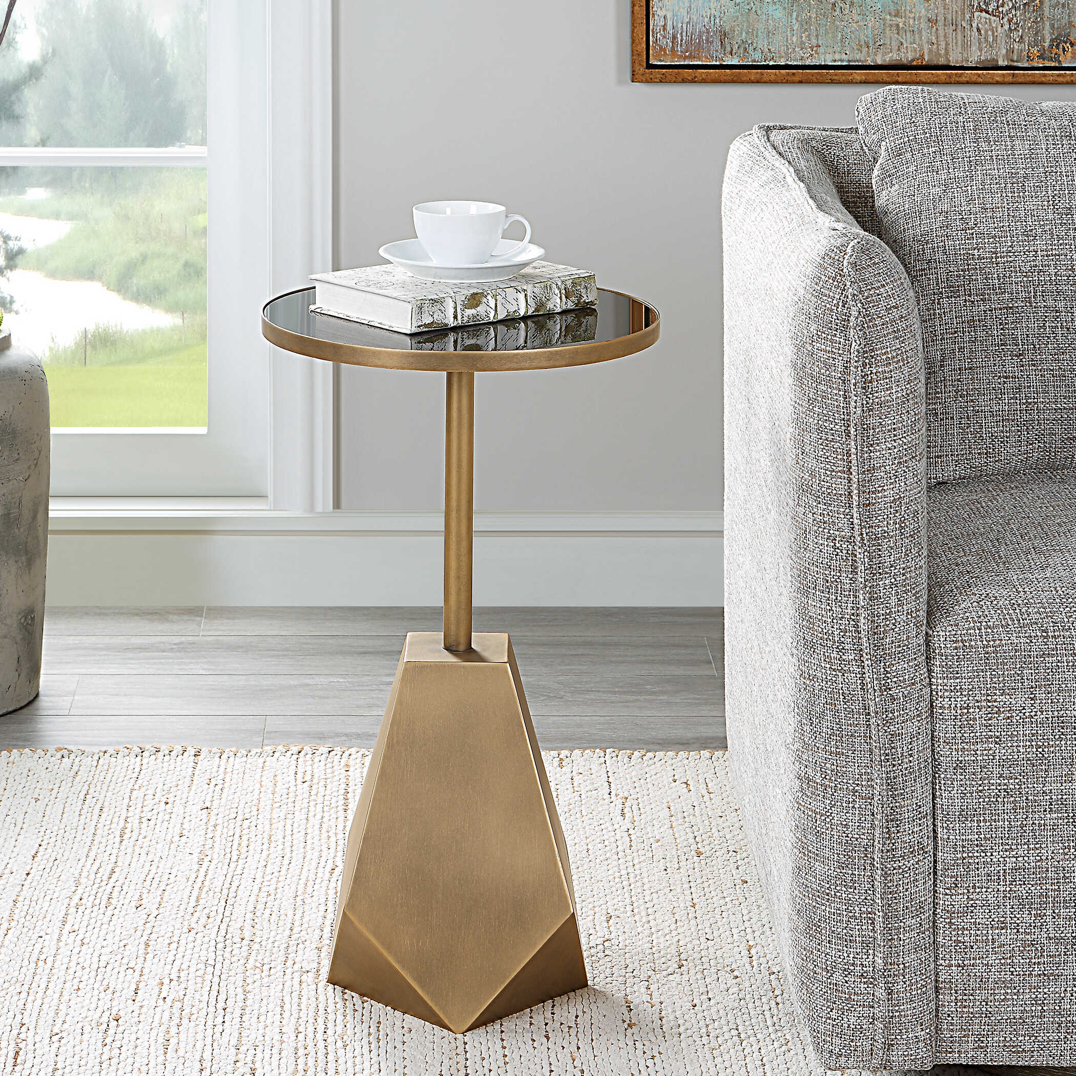 Comet Geometric Bronze Accent Table large image 