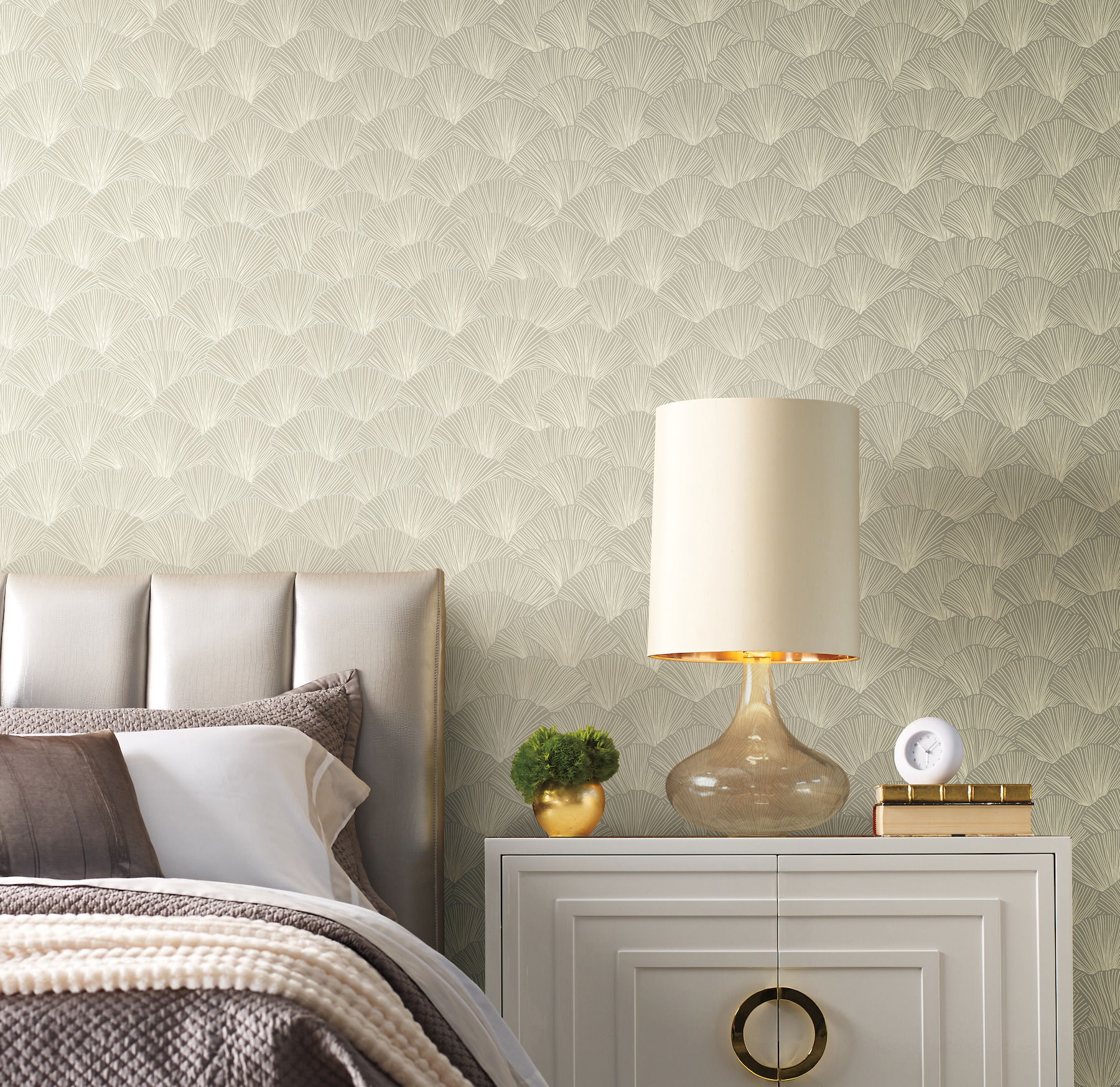 Luminous Ginkgo Taupe Wallpaper large image 