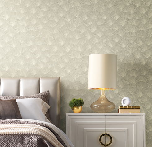 Luminous Ginkgo Taupe Wallpaper