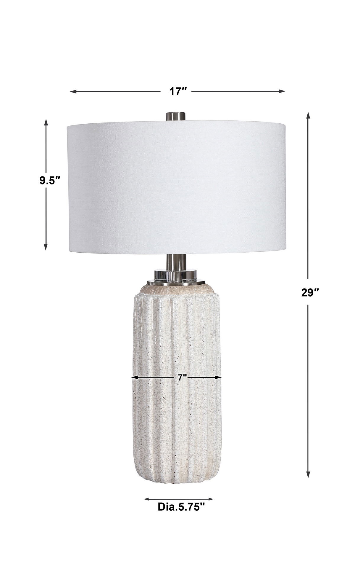 Azariah White Crackle Table Lamp, by Uttermost, 17" width x 29" height x 17" depth View 3