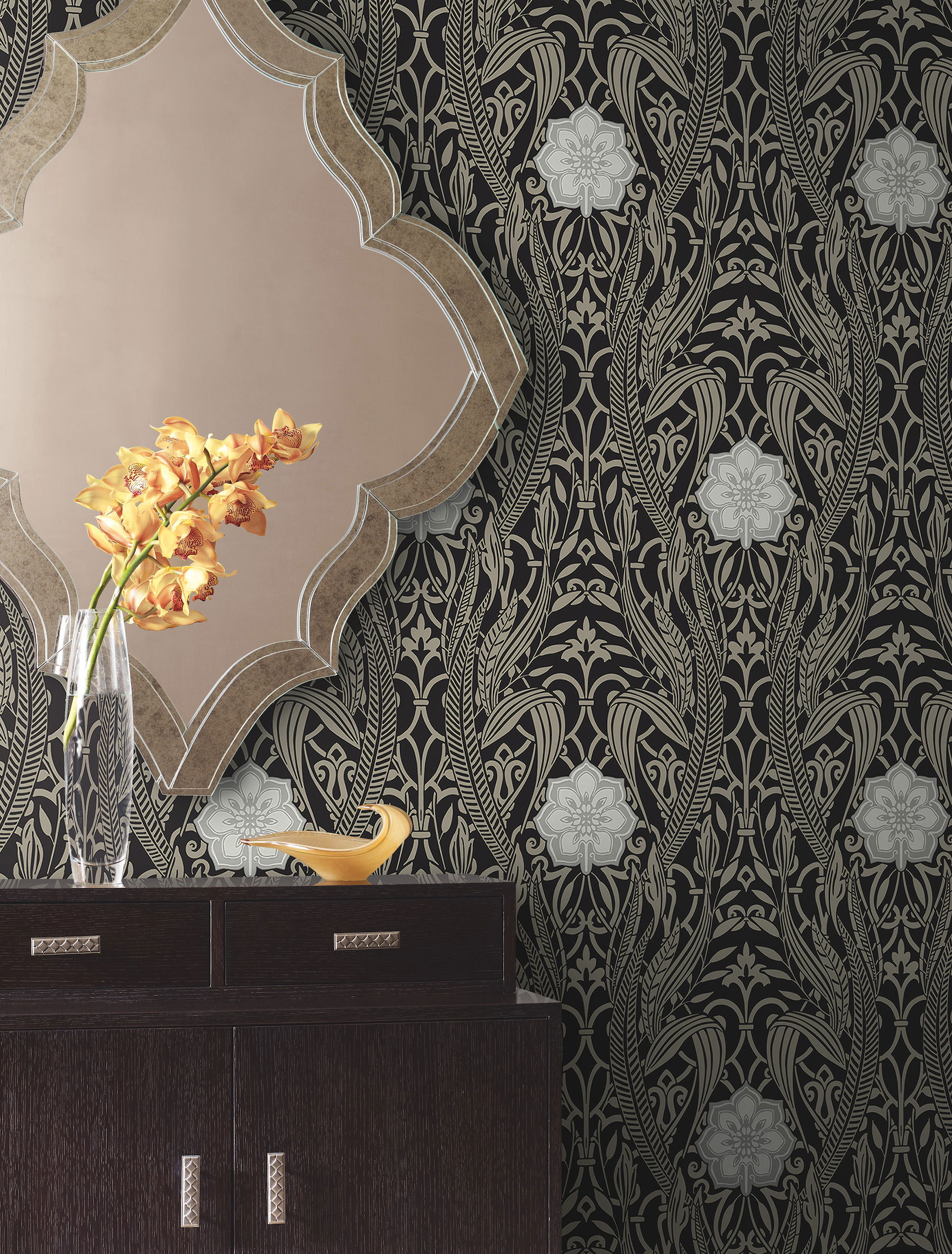 Gatsby Damask Black Wallpaper large image 