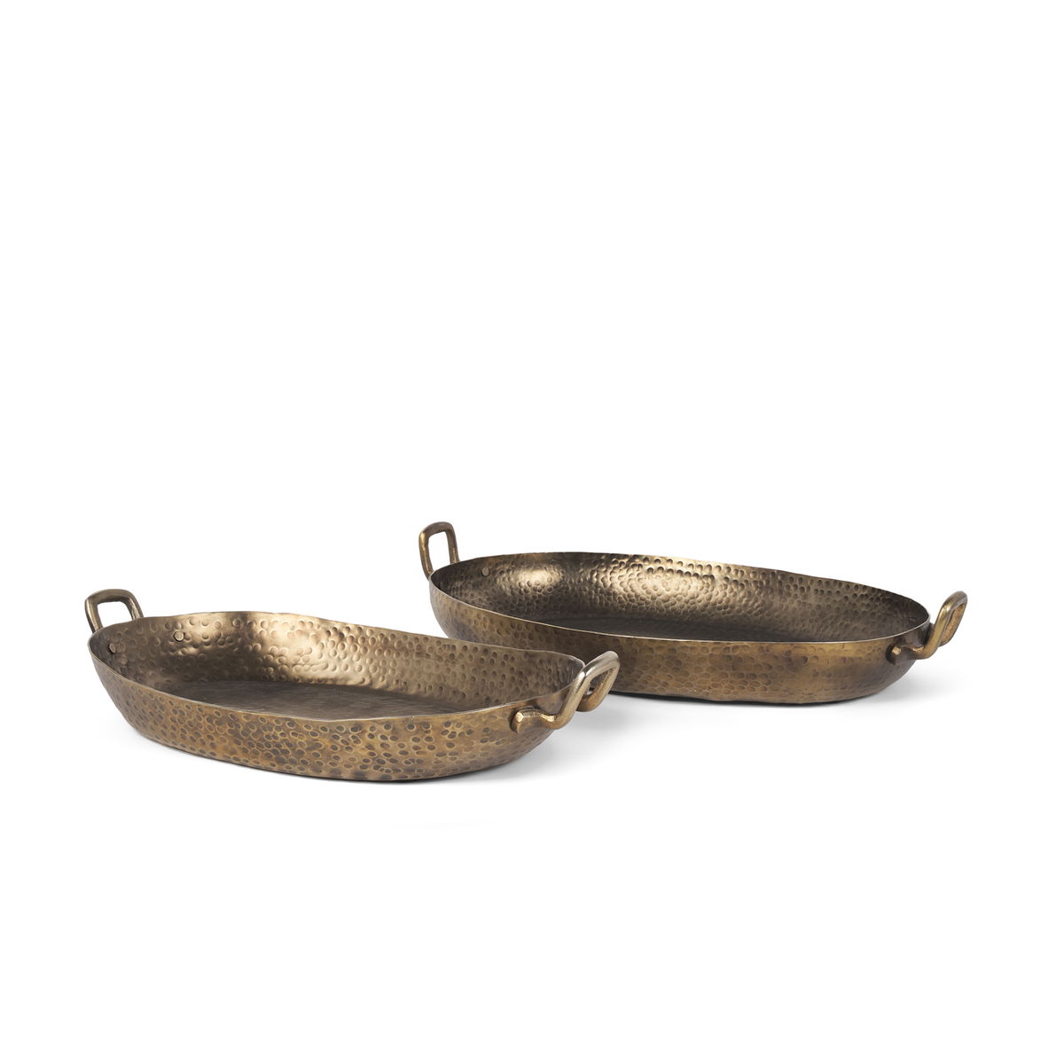 Pama Hammered Gold Metal Decorative Trays (Set of 2), by Mercana, 25" length x 15.5" width x 5.5" height View 1