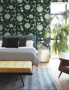 Dahlia Blooms Green & Blue Metallic Wallpaper thumbnail 2