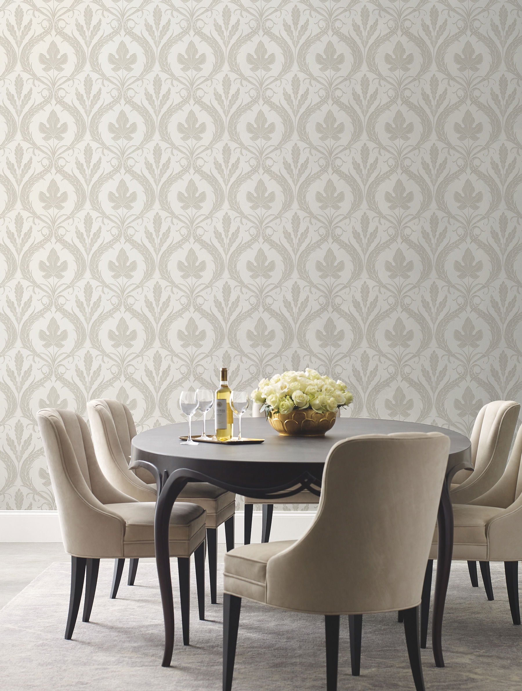 Adirondack Damask Beige & White Wallpaper large image 