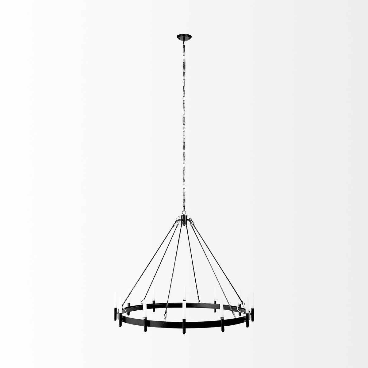 Decamp I (47.2'x36.2') Black Metal Chassis Glass Tube Twelve Light Chandelier, by Mercana, 47.24" length x 47.24" width x 36.22" height View 3