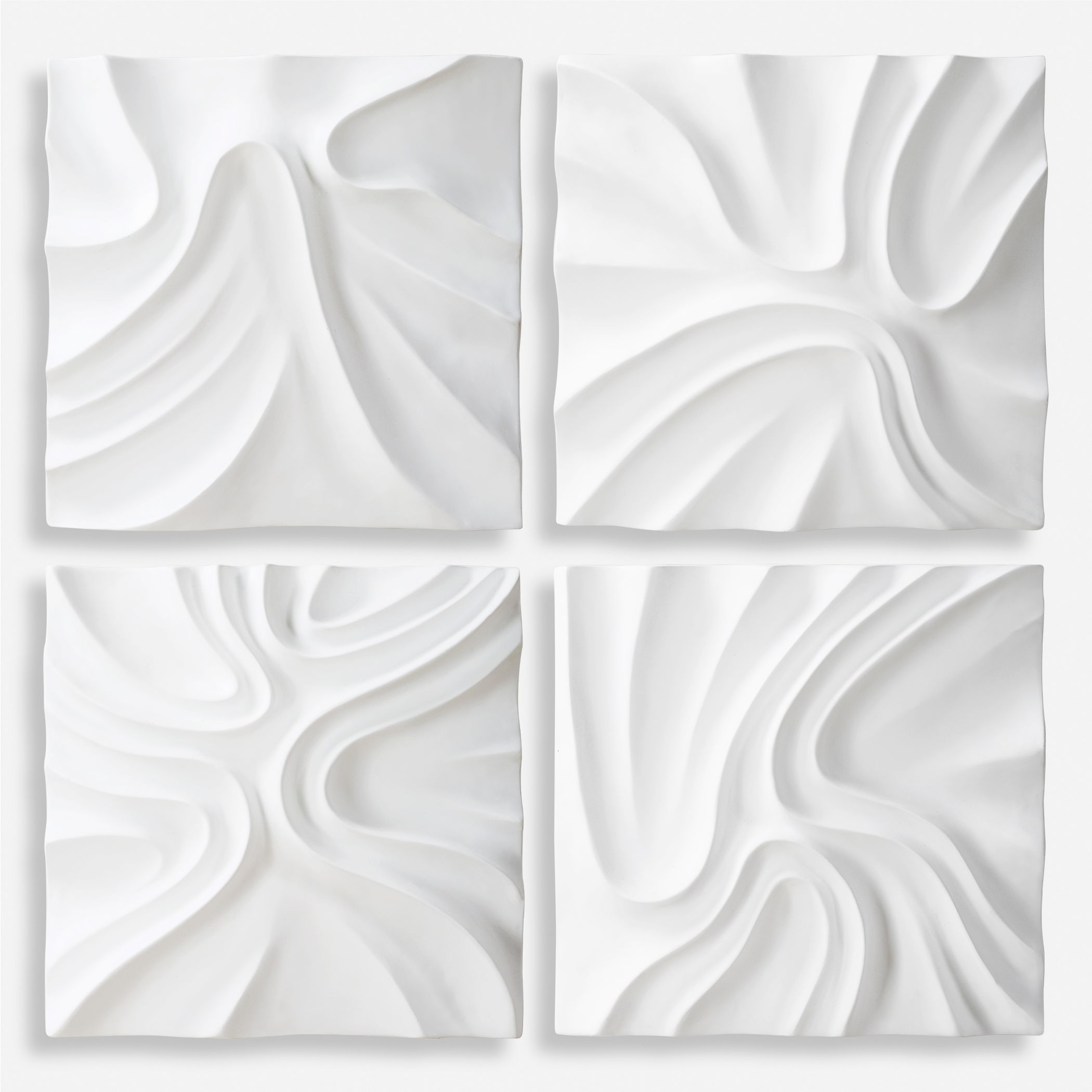 Snowdrift Sculpted White Wall Decor Set/4, Sculptural Wall Art by Uttermost, 15.25" width x 15.25" height x 3" depth View 1