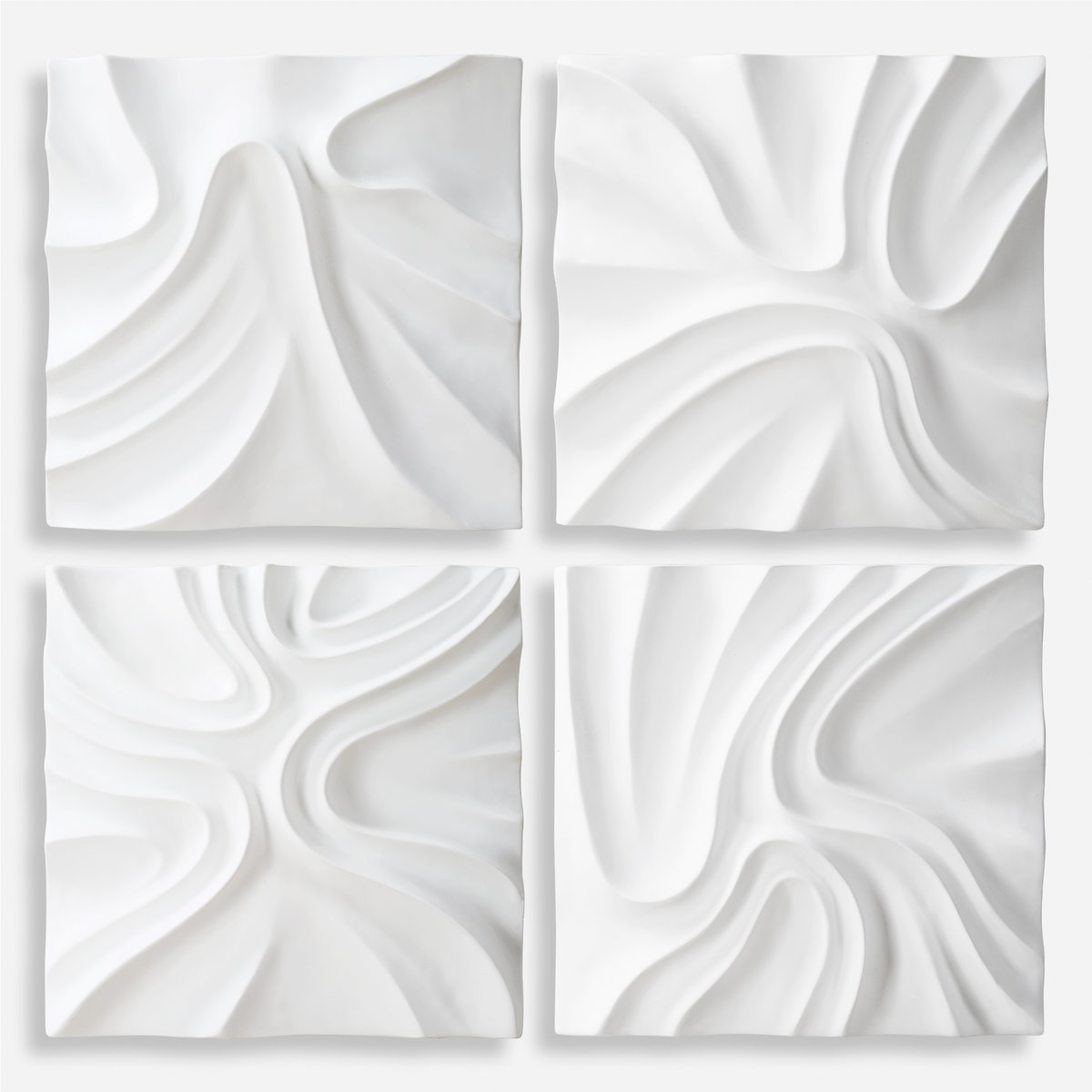 Snowdrift Sculpted White Wall Decor Set/4, Sculptural Wall Art by Uttermost, 15.25" width x 15.25" height x 3" depth View 1