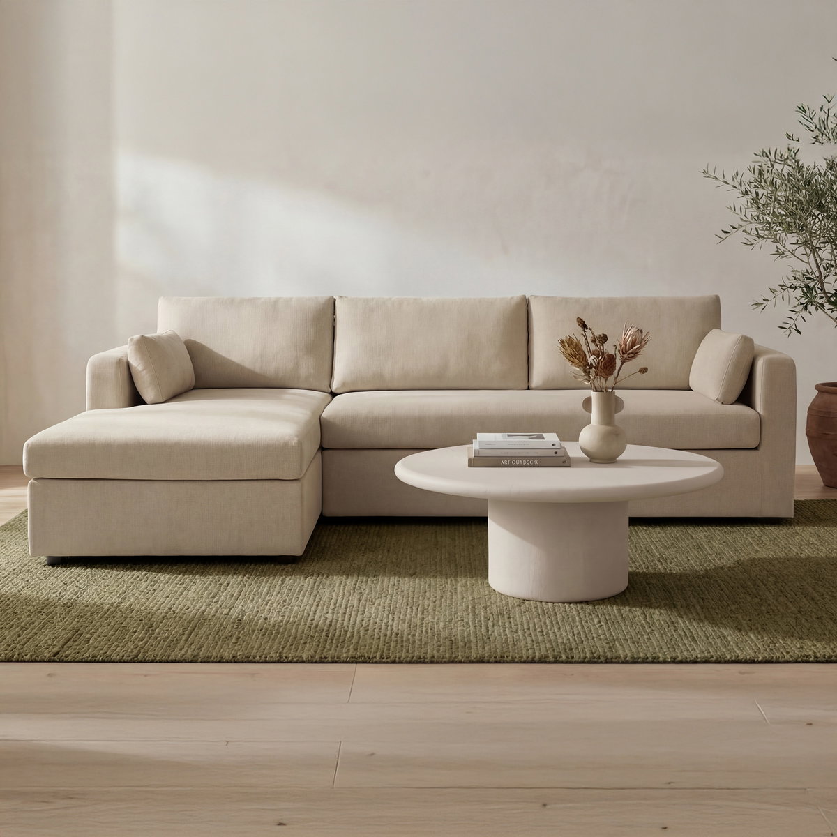 Burrow Sleeper Sectional With Storage Chaise Sand Left, Sectional Sofa by Moe's Home, 115.75" width x 32.68" height x 61" depth View 8
