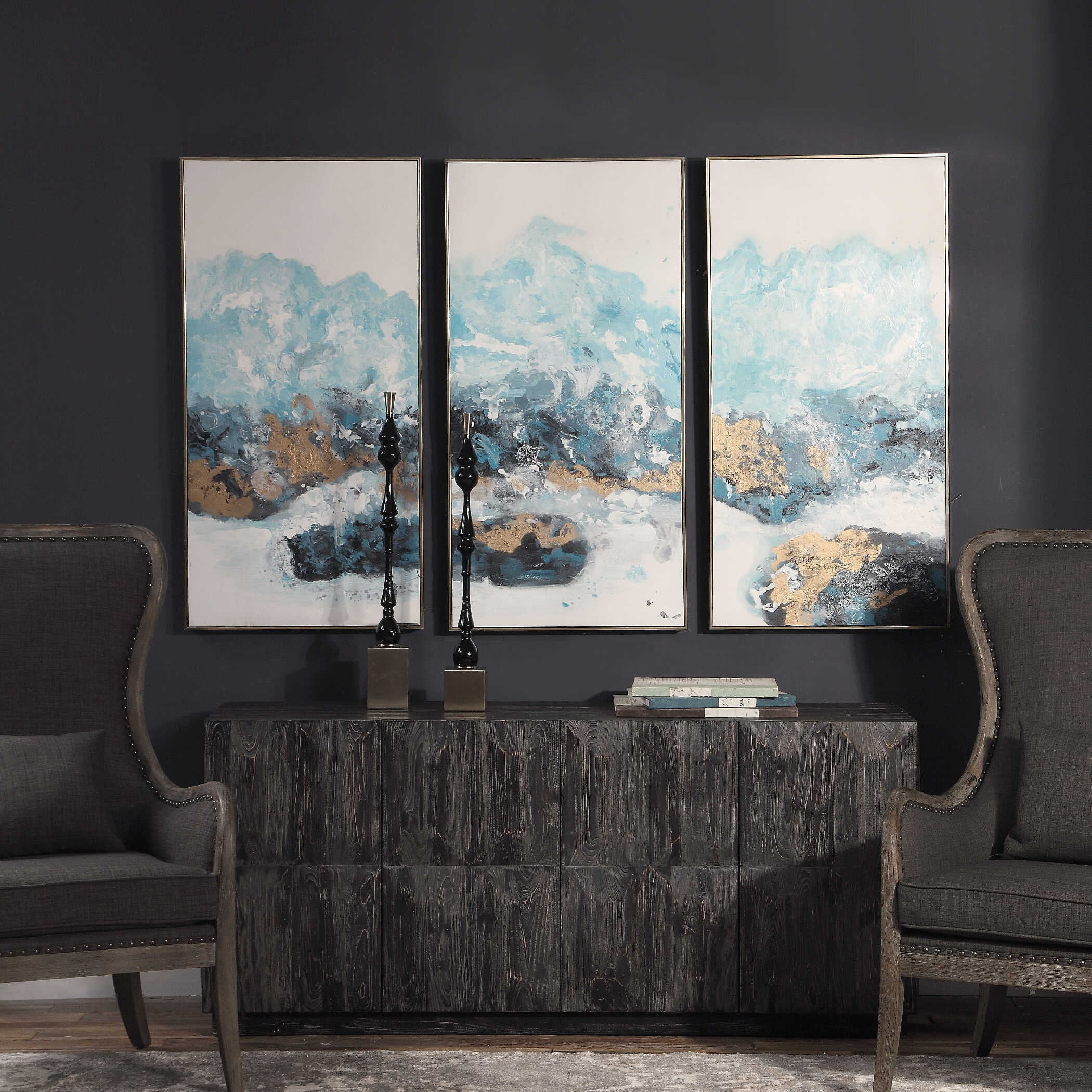 Crashing Waves Abstract Art Set/3, Painting by Uttermost, 24.25" width x 48" height x 2.12" depth View 2