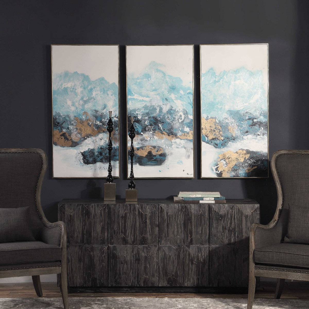 Crashing Waves Abstract Art Set/3, by Uttermost, 24.25" width x 48" height x 2.12" depth View 2