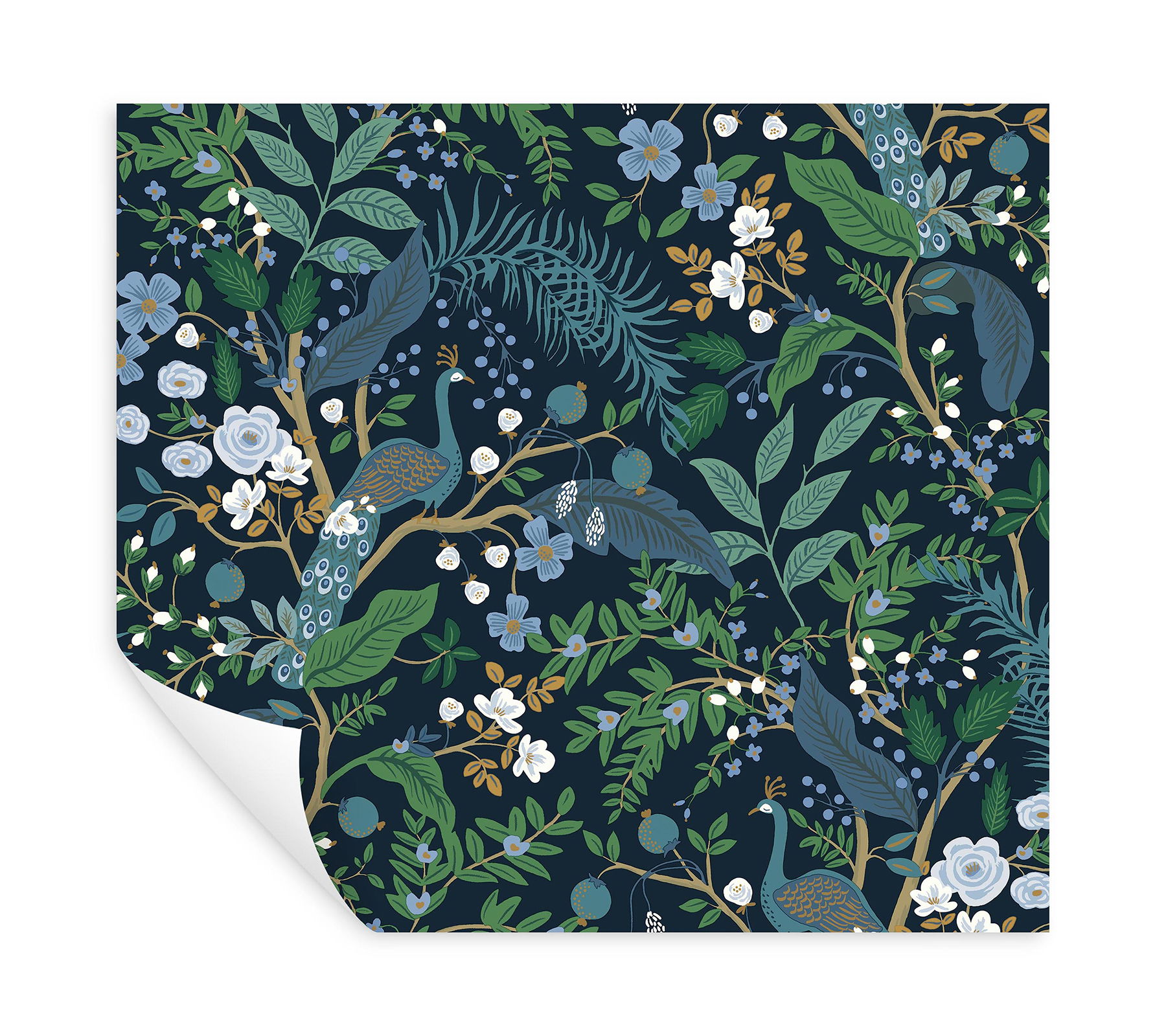 Peacock Garden Navy Peel & Stick Wallpaper large image 