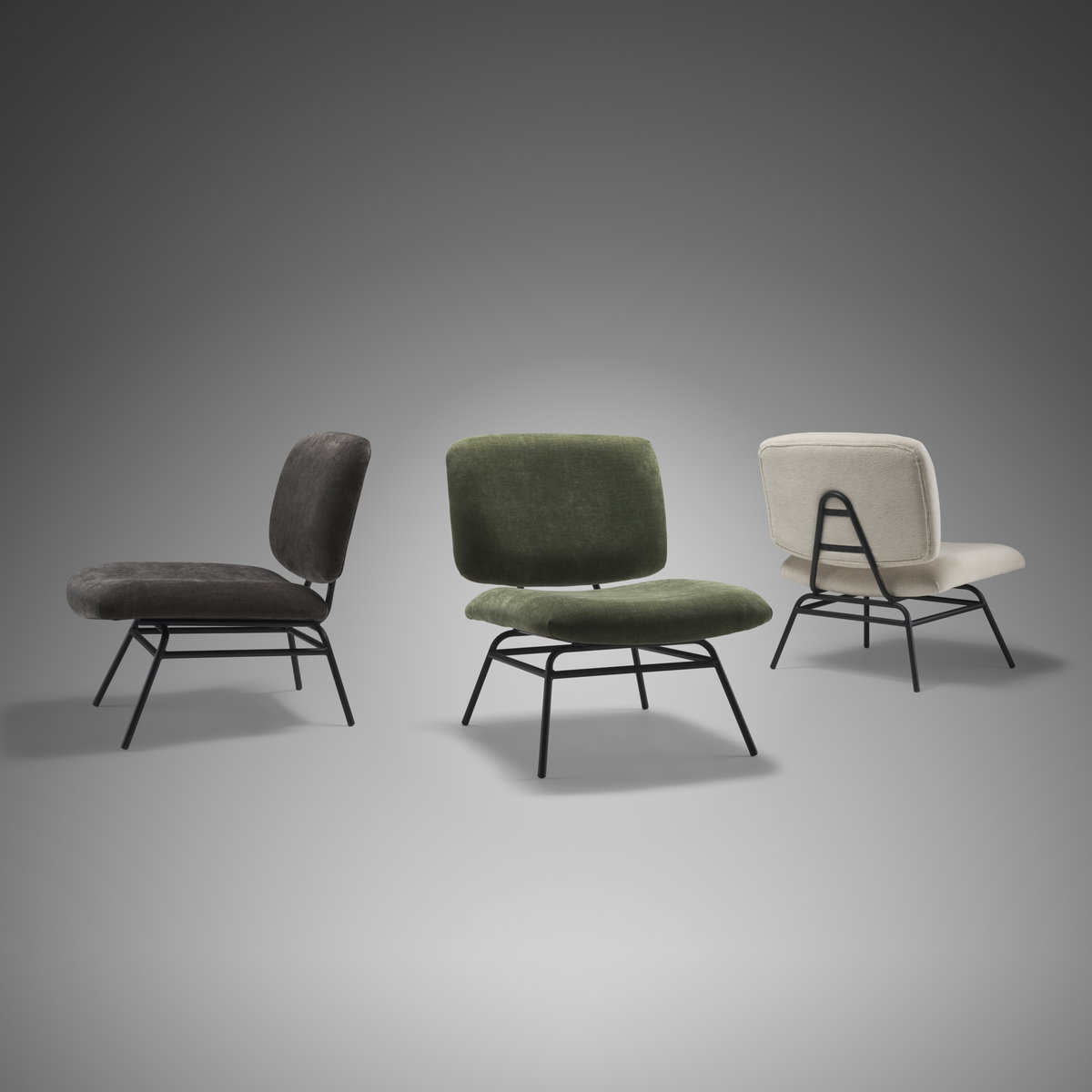 Nora Charcoal Fabric with Matte Black Metal Legs Accent Chair, by Mercana, 25" length x 30.25" width x 31" height View 3
