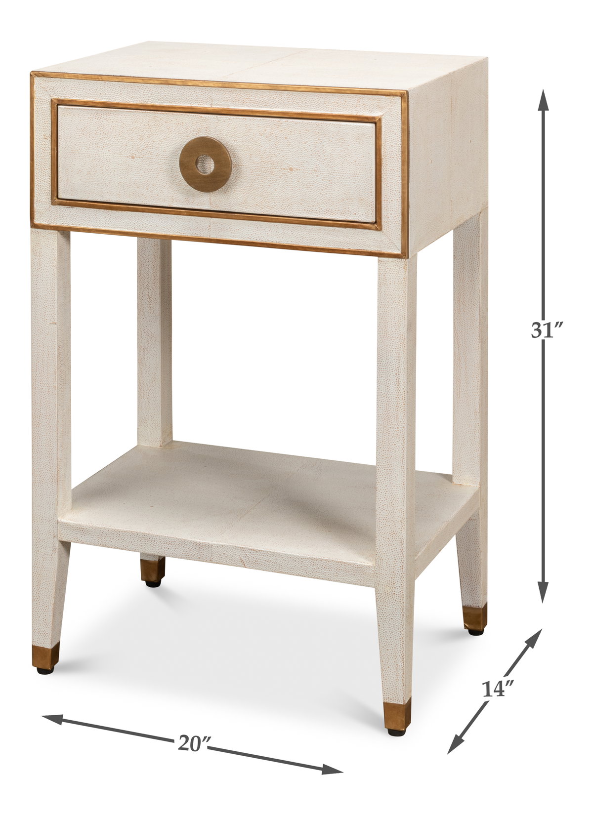 Gabriella Shagreen Nightstand Osprey Wht, by Sarreid, 1'2" length x 1'8" width x 2'7" height View 13