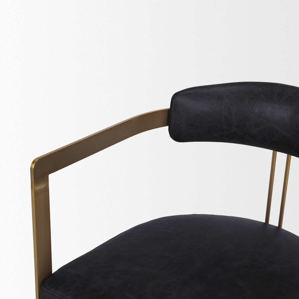 Hollyfield Curved Back Dining Side Chair | Black Leather with Gold Iron, Dining Chair by Mercana, 20.5" length x 21.5" width x 29.5" height View 10
