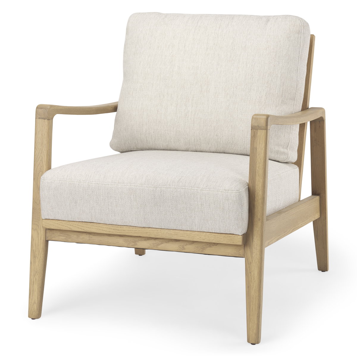Raeleigh  Cream Fabric with Light Brown Wood Accent Chair, by Mercana, 27.95" length x 34.06" width x 34.45" height View 1