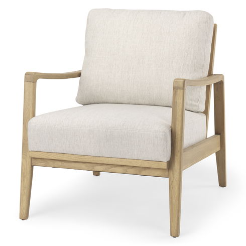Raeleigh  Cream Fabric with Light Brown Wood Accent Chair