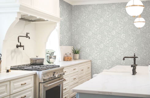 Modern Acanthus Vintage Duck Egg Peel & Stick Wallpaper