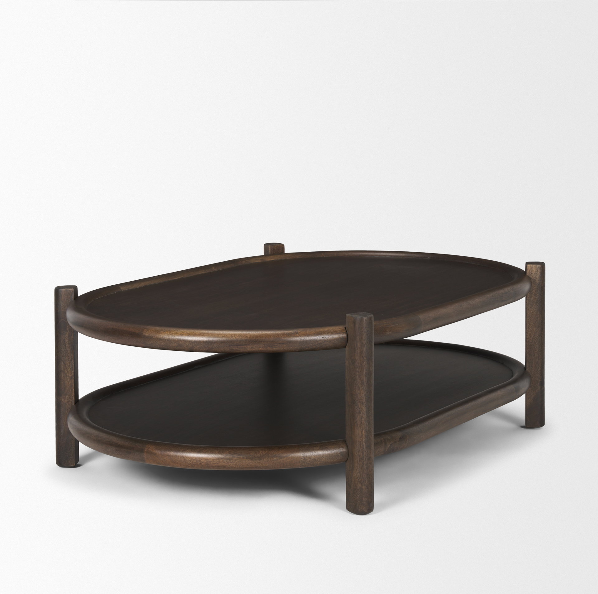 Romi Dark Brown Wood with Bottom Shelf Oval Coffee Table, by Mercana, 55.5" length x 35" width x 17" height View 7