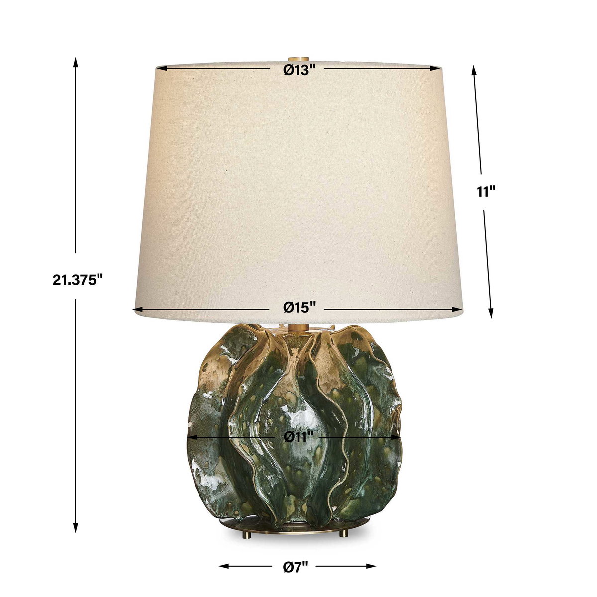 Guinevere Deep Green Table Lamp, by Uttermost, 15" width x 21.37" height x 15" depth View 3