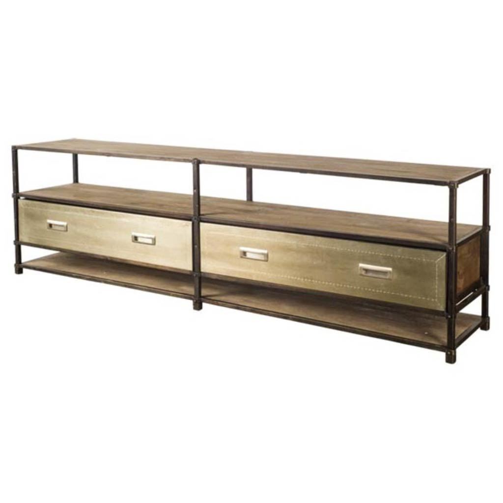 Farrow 72.5L x 14W x 20H Brass Wood and Metal TV Stand Media Console with Storage, TV up to 83', by Mercana, 72.5" length x 14" width x 20" height View 1