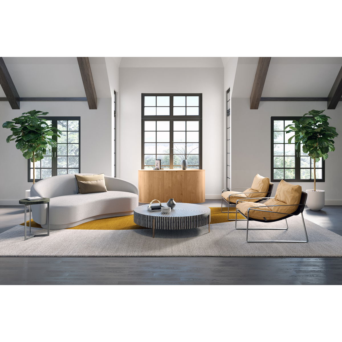 Chameau Medium Coffee Table Black And White, by Moe's Home, 42" width x 12" height x 42" depth View 6