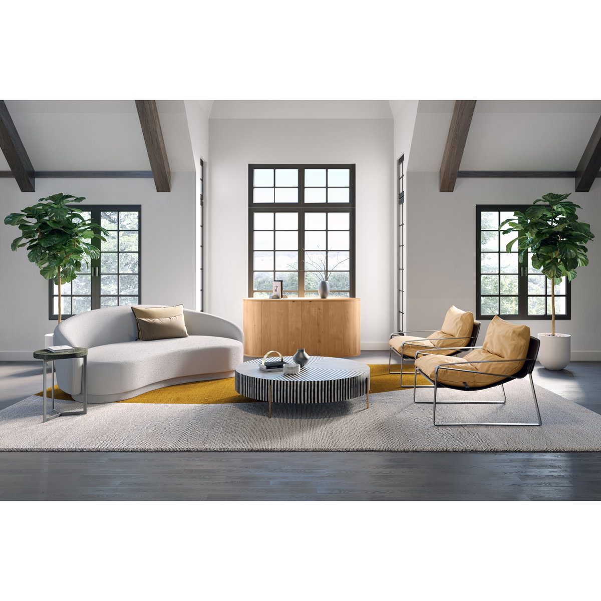 Chameau Medium Coffee Table Black And White, by Moe's Home, 42" width x 12" height x 42" depth View 6