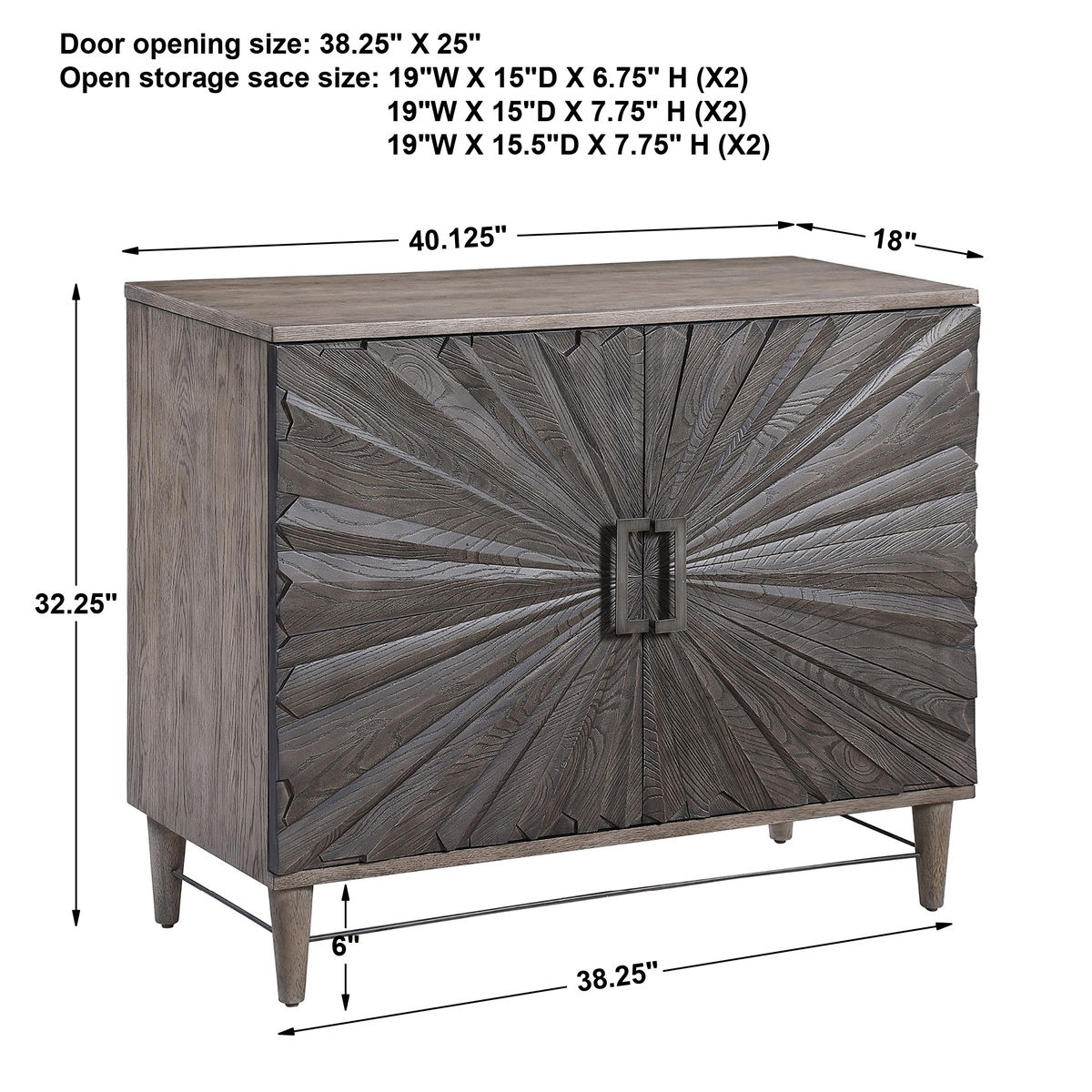 Shield Gray Oak 2 Door Cabinet, Cabinets & Chest by Uttermost, 40" width x 32" height x 18" depth View 3