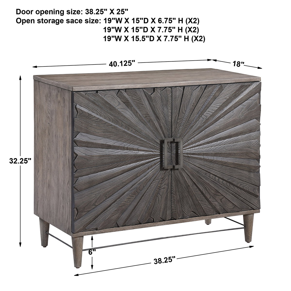 Shield Gray Oak 2 Door Cabinet, Cabinets & Chest by Uttermost, 40" width x 32" height x 18" depth View 3