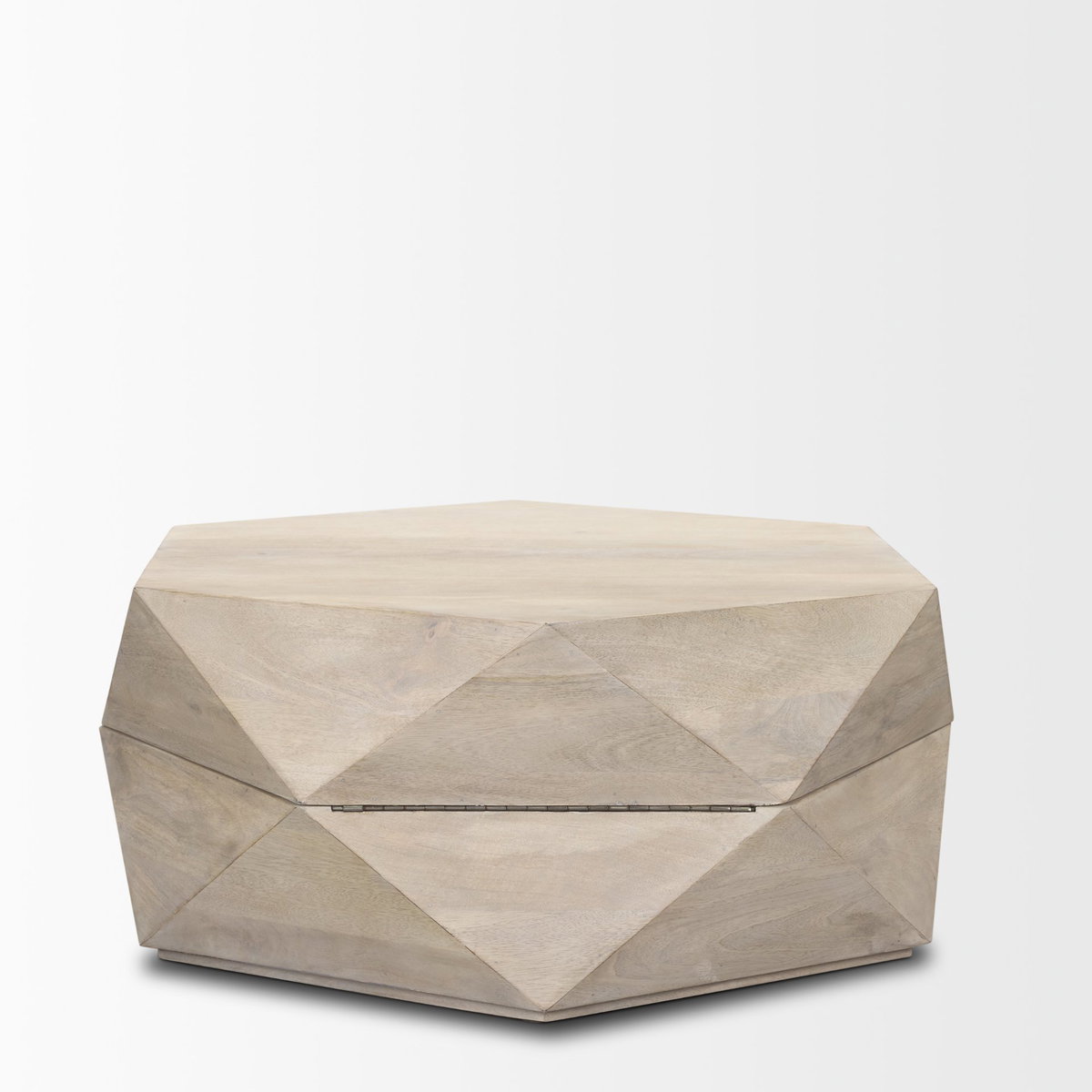 Arreto 36' Hexagonal Hinged Solid Wood Top and Base Coffee Table, by Mercana, 36" length x 36" width x 15" height View 7